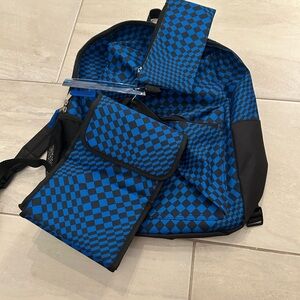 NEW Blue Checkered Backpack 3pc Set